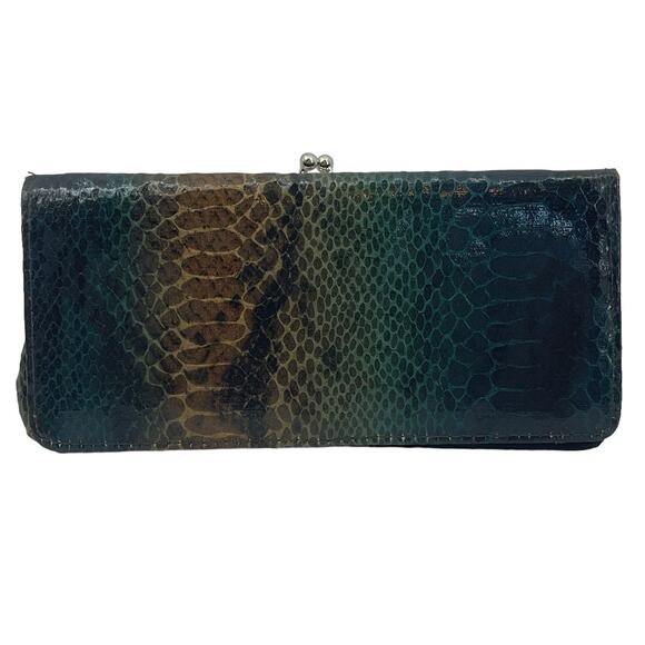 Vinyl Rainbow Metallic Snake Print Wallet Snap Closure Kiss Lock Coin Pocket - Picture 1 of 5